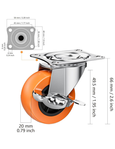 Ruedas de 5 cm ASHGOOB con freno lateral, 8 unidades Ruedas de 5 cm ASHGOOB con freno lateral, 8 unidades