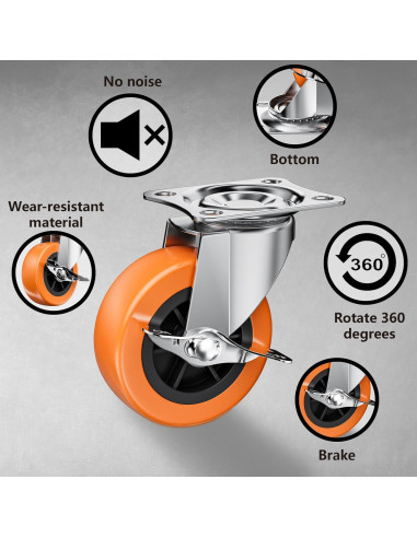 Ruedas de 5 cm ASHGOOB con freno lateral, 8 unidades