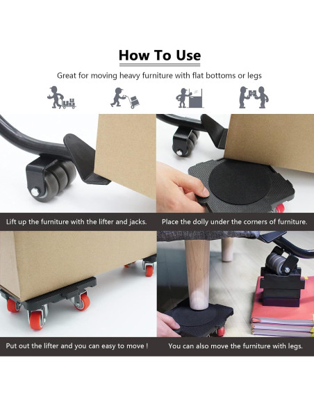 Juego de Mover Muebles ONEON con Ruedas y Elevador 299 kg Juego de Mover Muebles ONEON con Ruedas y Elevador 299 kg