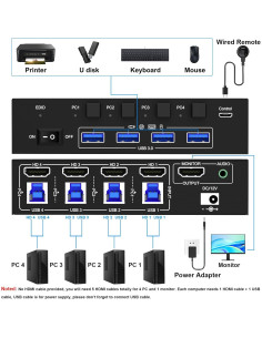 Conmutador KVM HDMI 4 Puertos KCEVE 8K 60Hz USB 3.0 2