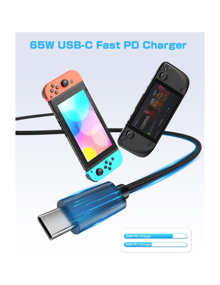 Cargador Rápido Klipdasse 65W USB-C para Steam Deck y más