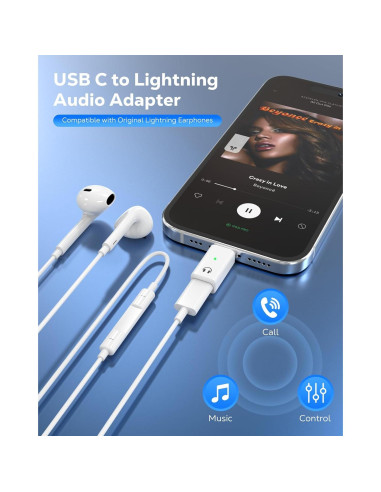 Adaptador de audio MoKo USB C a Lightning para iPhone 16/15