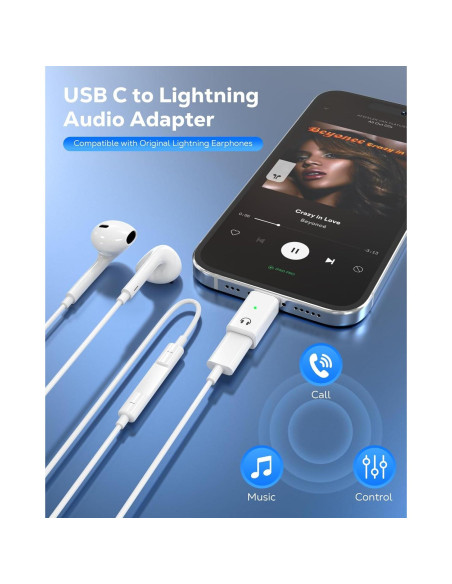Adaptador de audio MoKo USB C a Lightning para iPhone 16/15