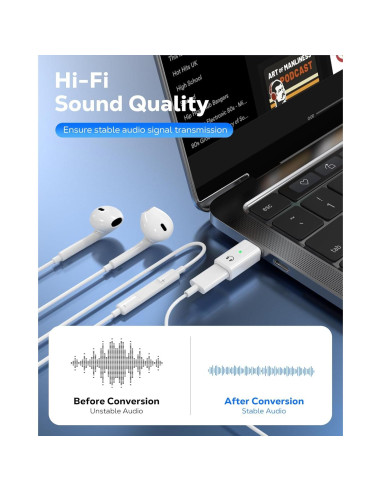 Adaptador de audio MoKo USB C a Lightning para iPhone 16/15