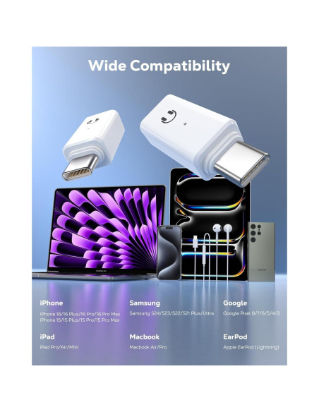 Adaptador de audio MoKo USB C a Lightning para iPhone 16/15