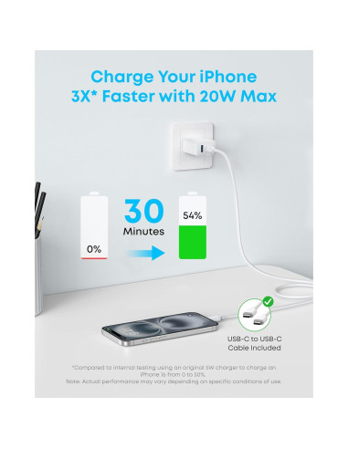 Cargador Anker 20W USB-C Rápido 2-Pack Blanco