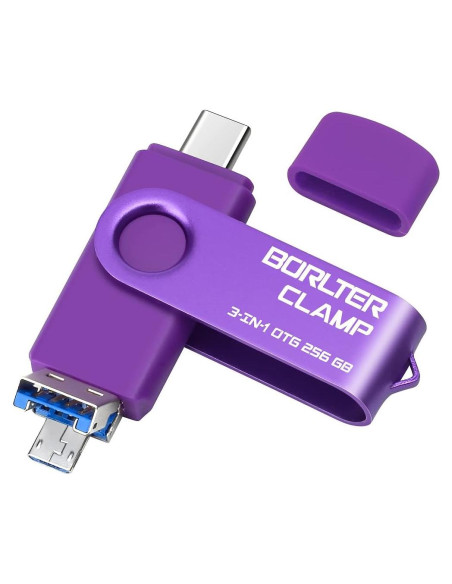 Unidad Flash 256GB BorlterClamp 3 en 1 USB OTG Púrpura