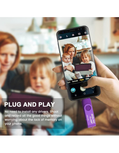 Unidad Flash 256GB BorlterClamp 3 en 1 USB OTG Púrpura