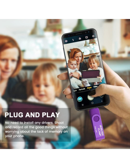 Unidad Flash 256GB BorlterClamp 3 en 1 USB OTG Púrpura