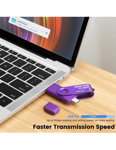 Unidad Flash 256GB BorlterClamp 3 en 1 USB OTG Púrpura