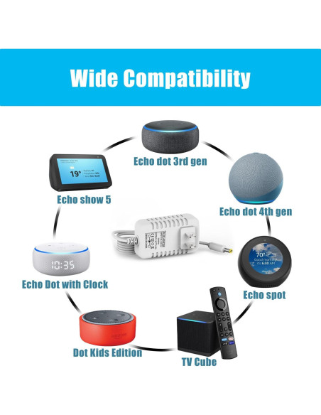 Cable de Alimentación 15W BOEEA para Alexa Dot 3ra/4ta/5ta Gen