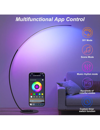 Lámpara de Pie E.P. Light Arqueada 177.8 cm RGBW Control Remoto