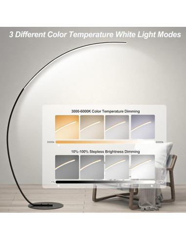 Lámpara de Pie E.P. Light Arqueada 177.8 cm RGBW Control Remoto