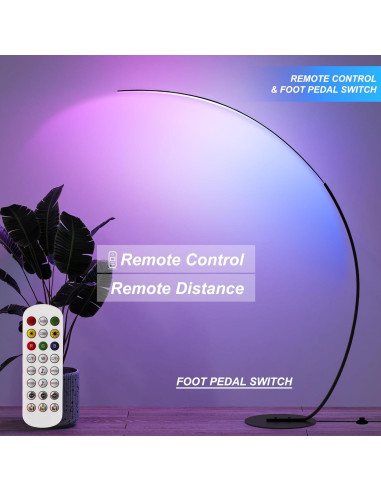 Lámpara de Pie E.P. Light Arqueada 177.8 cm RGBW Control Remoto