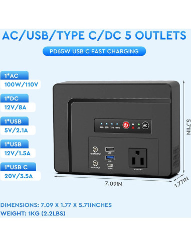 Estación de Energía Portátil Powkey 100W + Panel Solar 30W