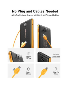 Cargador Portátil VEEKTOMX 10000mAh USB-C y Enchufe Pared 2