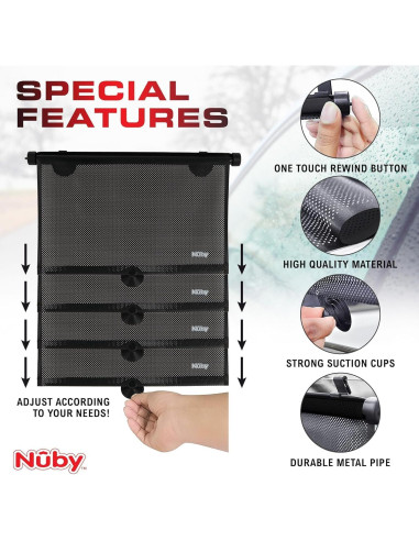 Nuby Protector Solar Ventana Lateral Vehículo 2 Pzas Negro
