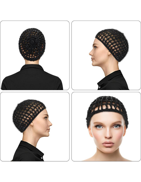 2 Pcs Red de Cabello Snoods Negro para Dormir y Ducha