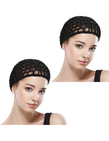 2 Pcs Red de Cabello Snoods Negro para Dormir y Ducha