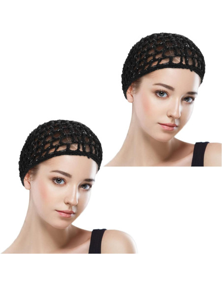 2 Pcs Red de Cabello Snoods Negro para Dormir y Ducha