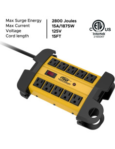 Regleta de Potencia CRST 10 Salidas 15A 2800 Julios 4.57m 2