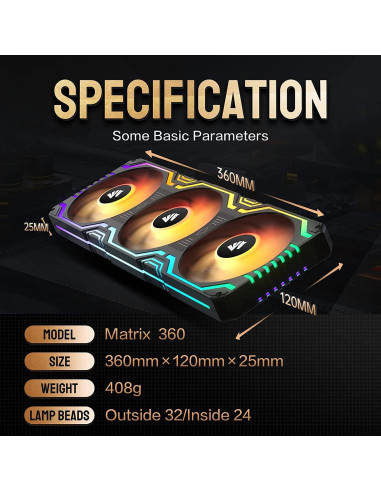 Ventilador RGB Asiahorse Matrix 360mm 56 LEDs PWM Silencioso