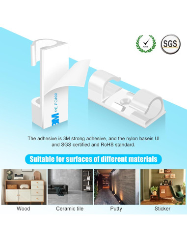 Clips de Cable Autoadhesivos XHF 50pcs Medianos Blancos