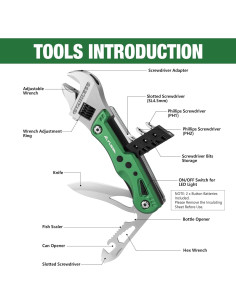 FLISSA Llave Multifuncional 13-en-1 con Luz LED Verde 2