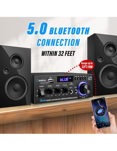 Amplificador de Audio Estéreo Daakro AK45 300W Bluetooth 5.0