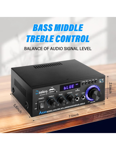 Amplificador de Audio Estéreo Daakro AK45 300W Bluetooth 5.0
