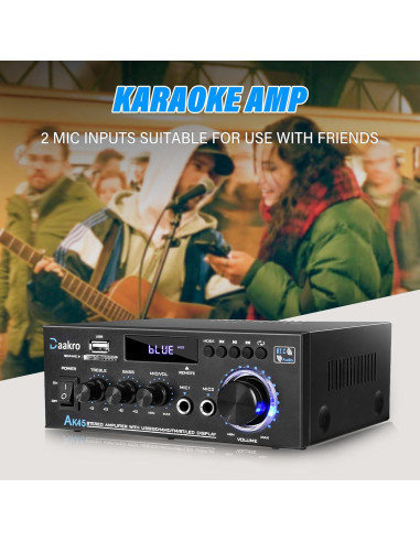Amplificador de Audio Estéreo Daakro AK45 300W Bluetooth 5.0