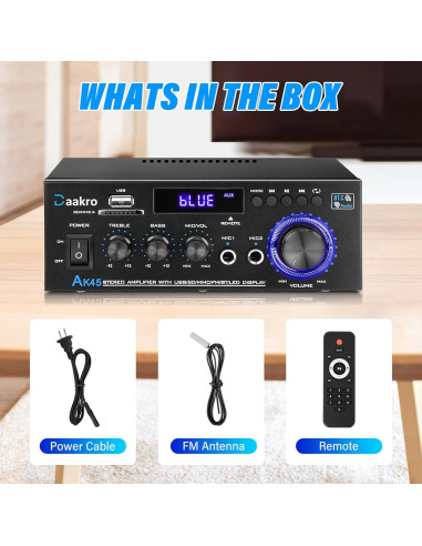 Amplificador de Audio Estéreo Daakro AK45 300W Bluetooth 5.0
