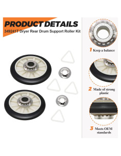 Kit de Rodillos de Soporte Beaquicy 349241T para Secadores 2