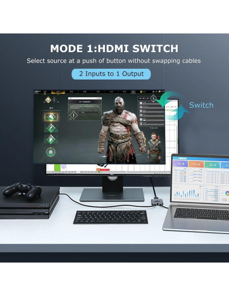 Conmutador HDMI 8K LinSeek 2 en 1 Salida Gris Espacial