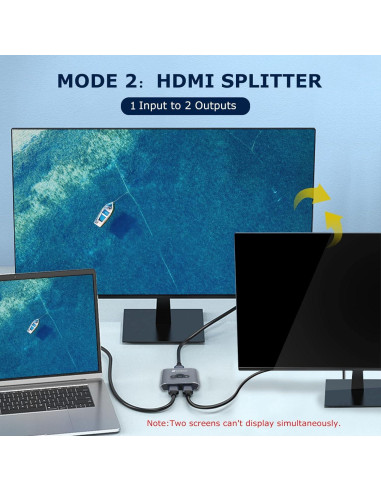 Conmutador HDMI 8K LinSeek 2 en 1 Salida Gris Espacial