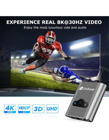 Conmutador HDMI 8K LinSeek 2 en 1 Salida Gris Espacial