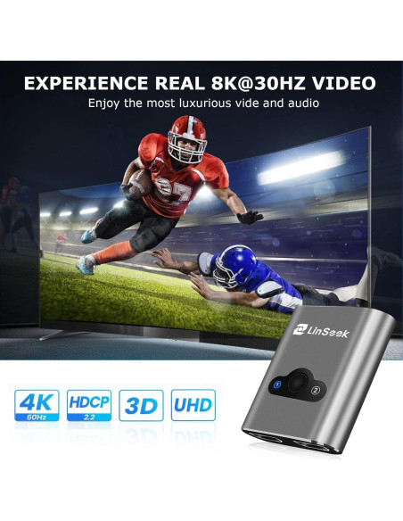 Conmutador HDMI 8K LinSeek 2 en 1 Salida Gris Espacial