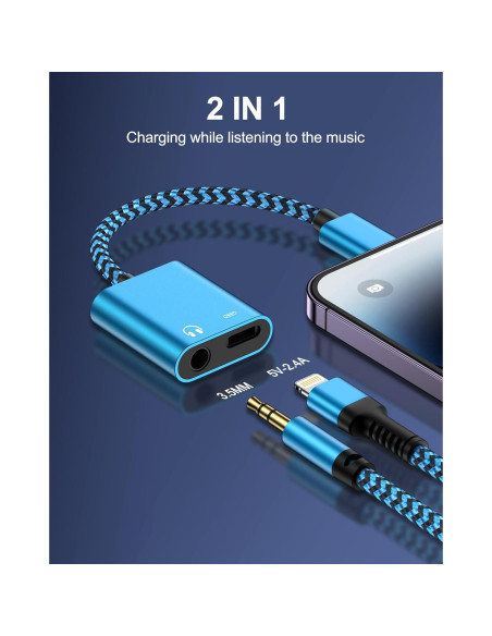 Adaptador 2-en-1 Lightning a 3.5mm + Carga para iPhone