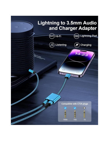 Adaptador 2-en-1 Lightning a 3.5mm + Carga para iPhone