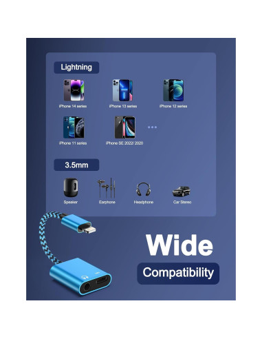 Adaptador 2-en-1 Lightning a 3.5mm + Carga para iPhone