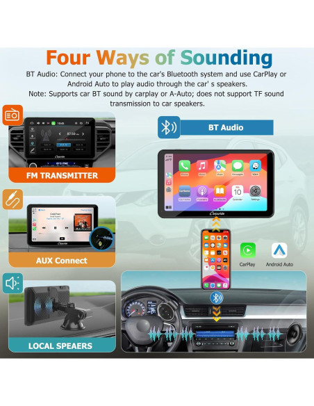 Carpuride Estéreo 7" HD Bluetooth con Carplay y GPS