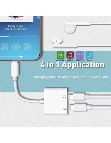 Adaptador Auriculares 2PACK Apple MFi Audio+Carga iPhone