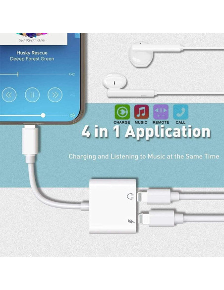 Adaptador Auriculares 2PACK Apple MFi Audio+Carga iPhone