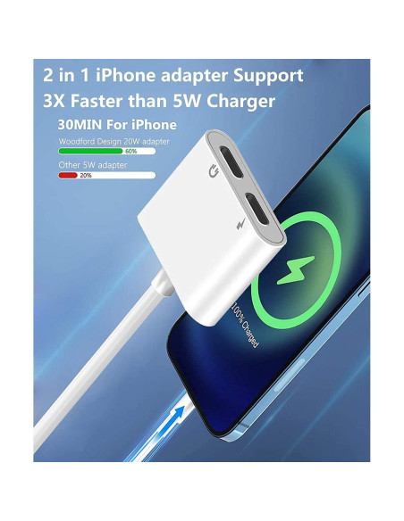 Adaptador Auriculares 2PACK Apple MFi Audio+Carga iPhone