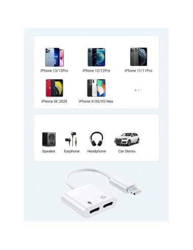 Adaptador Auriculares 2PACK Apple MFi Audio+Carga iPhone