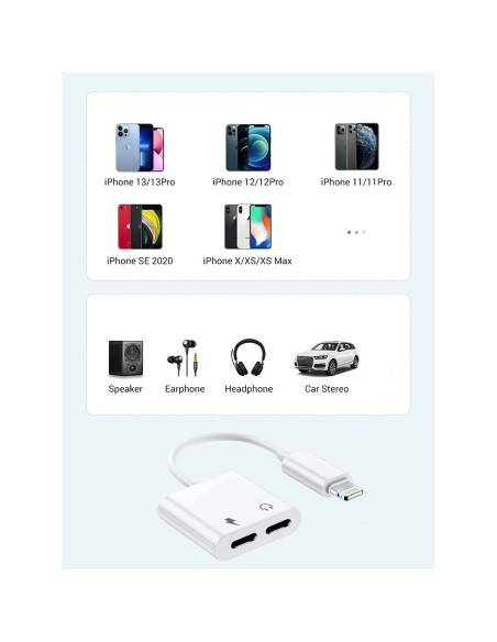Adaptador Auriculares 2PACK Apple MFi Audio+Carga iPhone