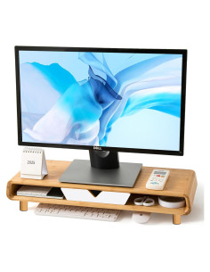 Soporte para Monitor Homerays de Bambú con Cajón Ergonómico