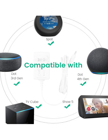 Cable de Alimentación 15W para Echo Dot 5ta Gen y Más