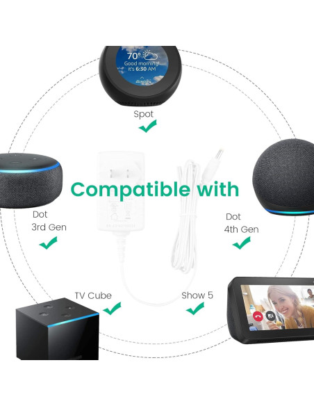Cable de Alimentación 15W para Echo Dot 5ta Gen y Más Cable de Alimentación 15W para Echo Dot 5ta Gen y Más