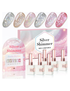 Kit de Esmalte de Uñas Glitter Gel Doble Ritmo 6 Colores 15ml